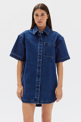 Assembly Label - Denim Mini Shirt Dress, Heritage Blue