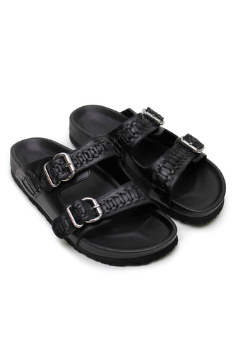 La Tribe - Buckle Sandal, Black Woven/Silver