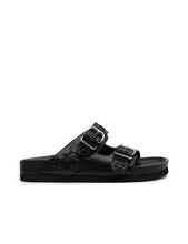 La Tribe - Buckle Sandal, Black Woven/Silver