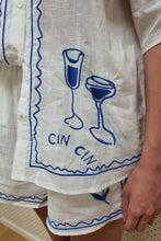 By Frankie - Cin Cin Set, White/Blue Embroidered