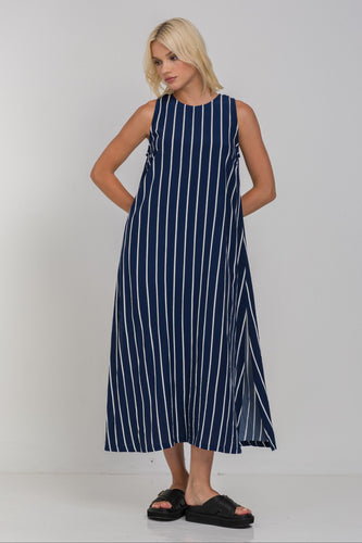 Blak - Finally Here Dress, Navy White Pinstripe