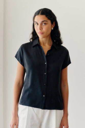 Assembly Label - Karri Silk Short Sleeve Shirt, Black