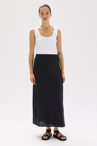 Assembly Label - Roma Linen Wrap Skirt in Black