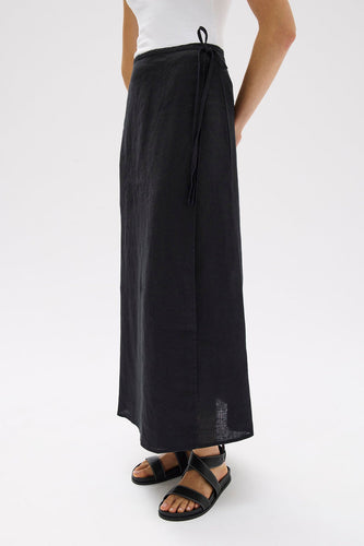 Assembly Label - Roma Linen Wrap Skirt in Black