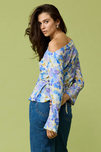 Ruby - Andie Long Sleeve Blouse, Blueberry Floral