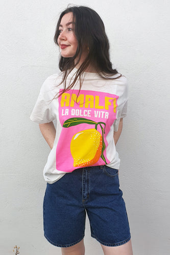 By Frankie - Amalfi Lemon T Shirt, White/ Pink