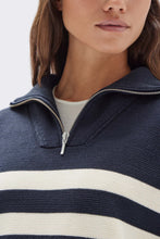 Assembly Label - Parisienne Quarter Zip Cotton Jumper, True Navy/White