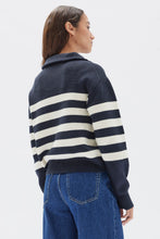 Assembly Label - Parisienne Quarter Zip Cotton Jumper, True Navy/White