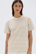 Assembly Label - Womens Port Stripe Short Sleeve Tee, Antique White/Tan Stripe