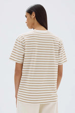 Assembly Label - Womens Port Stripe Short Sleeve Tee, Antique White/Tan Stripe