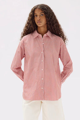 Assembly Label - Signature Poplin Shirt, Papaya / White Stripe