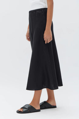 Assembly Label - Stella Linen Bias Skirt, Black