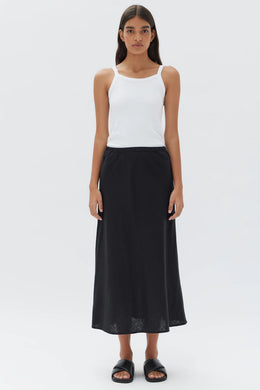 Assembly Label - Stella Linen Bias Skirt, Black