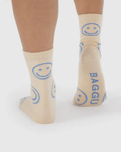 Baggu - Crew Sock, Ecru Periwinkle Happy