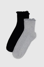 Baggu - Lettuce Edge Sock Set of 2, Heather Grey /  Black