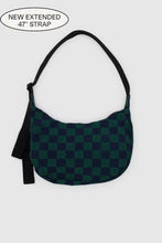 Baggu - Medium Nylon Crescent Bag, Navy Green Check