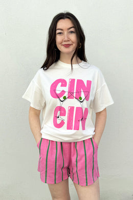 By Frankie - Cin Cin T Shirt Set, Pink/Green Stripe