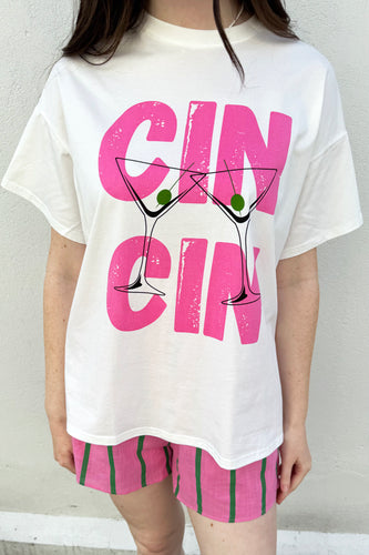 By Frankie - Cin Cin T Shirt Set, Pink/Green Stripe