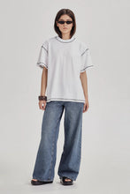 Commoners - Womens Boy Tee, White w/ Stormy Topstitch