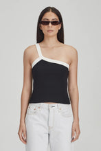 Commoners - Fitted Rib Single Shoulder Tank, Black w/ White