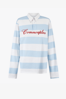 Commonplace - Rugby Polo Top, Sky/ White