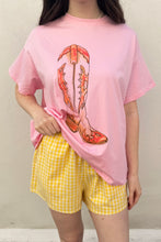 By Frankie - Cowboy Boot T Shirt Set, Pink/Yellow Gingham