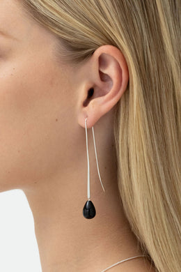 Nina Gordon - Cusp Onyx Earrings, Silver