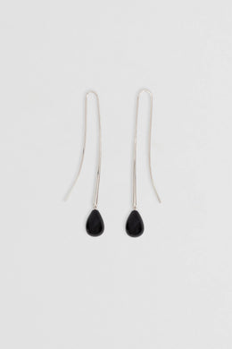 Nina Gordon - Cusp Onyx Earrings, Silver