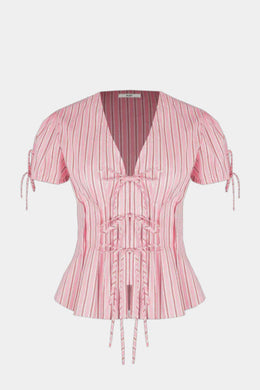 Ruby - Simona Blouse, Pink Red Stripe