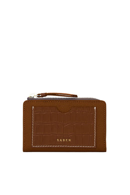 Saben - Wednesday Wallet, Tan + Croc + White Stitch