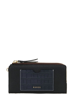 Saben - Willa Wallet, Black + Croc + White Stitch