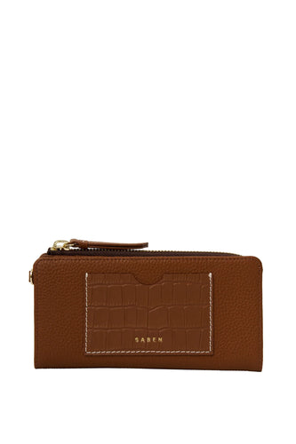 Saben - Willa Wallet, Tan + Croc + White Stitch