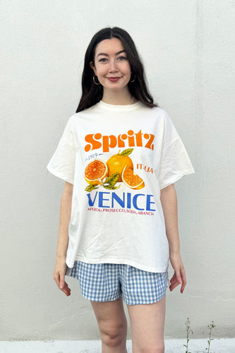 By Frankie - Aperol Spritz T Shirt Set, White/Blue Gingham