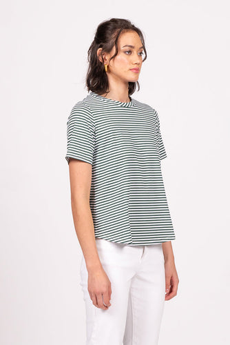 Wilson Trollope - Emilia Top S/S, Evergreen Stripe