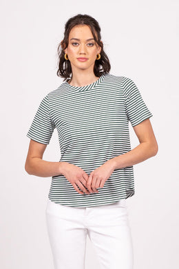 Wilson Trollope - Emilia Top S/S, Evergreen Stripe